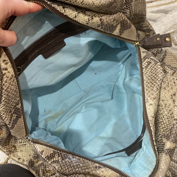 💕 Cynthia Rowley brown creme x large snakeskin leather satchel bag 💕 - Picture 11 of 14